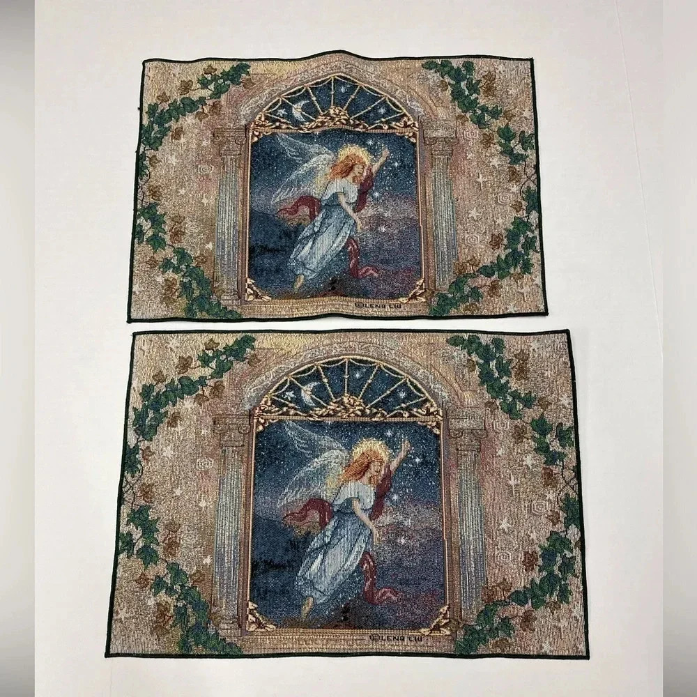 Angel of Wishes Lena Liu Woven Tapestry Set of 2 Placemats NWT Christmas Angel